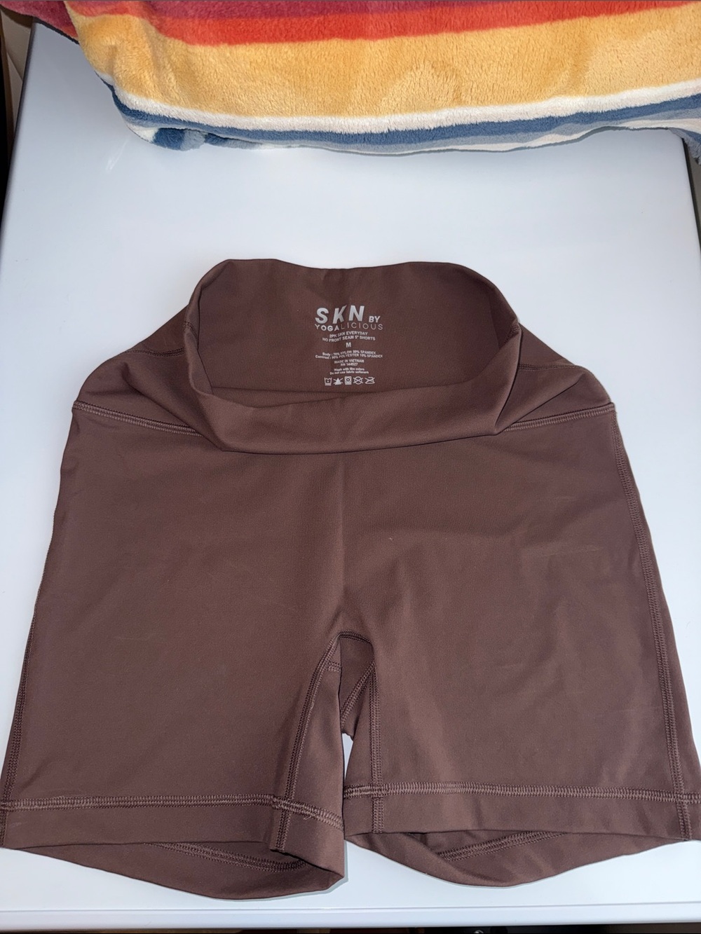 Yogalicious Brown High-Rise Bike Shorts with Fold-Over Waistband